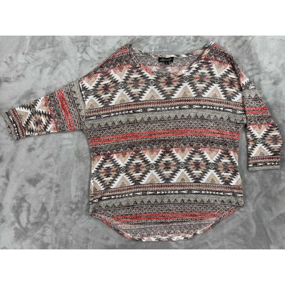 Western 3/4 Sleeve Knit Top Womens L Cowgirl Ranch Rodeo Aztec Bohemian Colorful